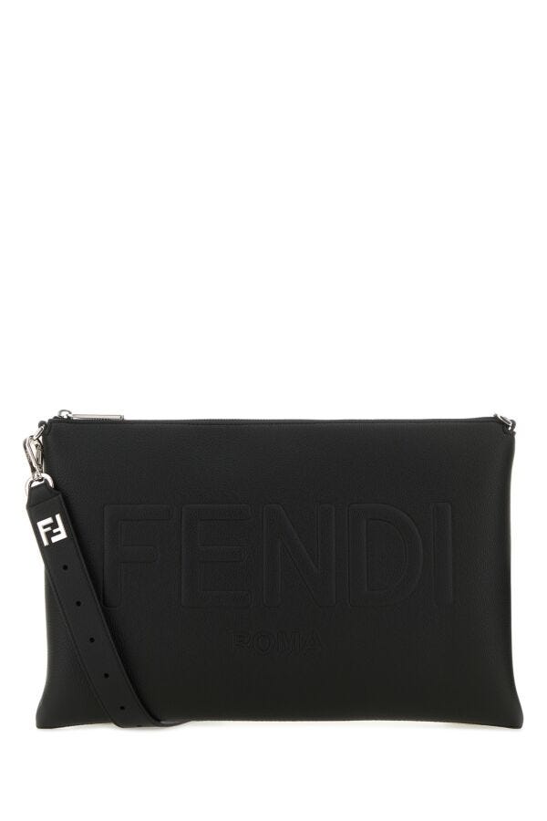 Fendi Man Black Leather Fendi Roma Shoulder Bag