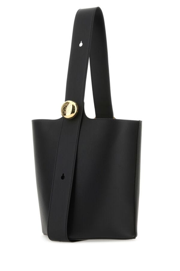 Loewe Woman Black Leather Medium Pebble Bucket Bag