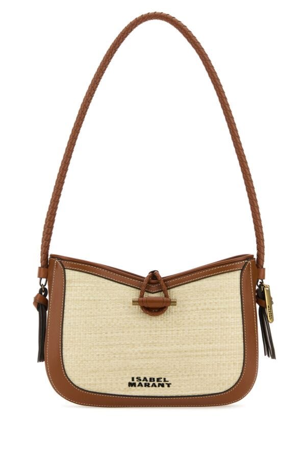 Isabel Marant Woman Two Tone Raffia And Leather Vigo Shoulder Bag