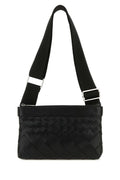 Bottega Veneta Man Black Leather Duo Intrecciato Crossbody Bag