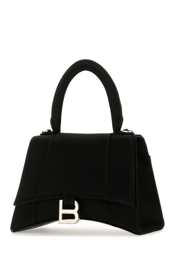 Balenciaga Woman Black Satin Small Hourglass Handbag