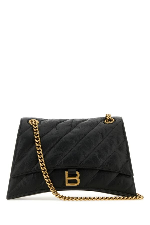 Balenciaga Woman Black Leather Crush M Shoulder Bag
