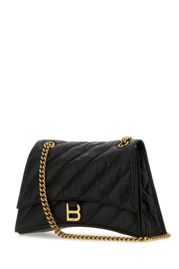 Balenciaga Woman Black Leather Crush M Shoulder Bag