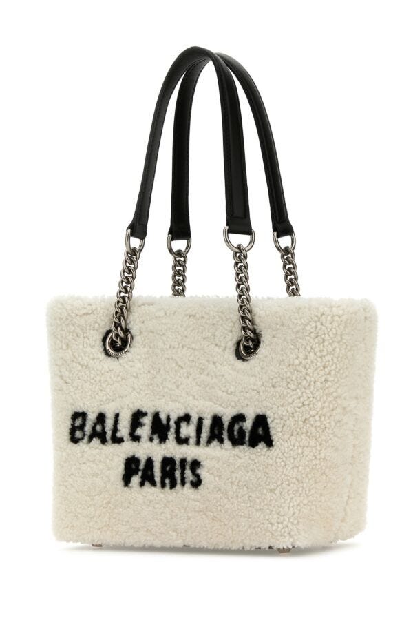 Balenciaga Woman White Shearling Duty Free S Handbag