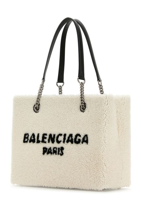 Balenciaga Woman White Shearling Duty Free M Handbag