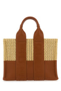 Chloe Woman Two-Tone Raffia And Leather Small Woody Shopping Bag