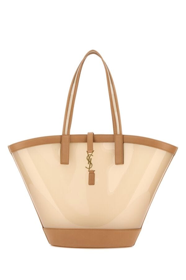 Saint Laurent Woman Two-Tone Vinyl And Leather Panier Shopping Bag