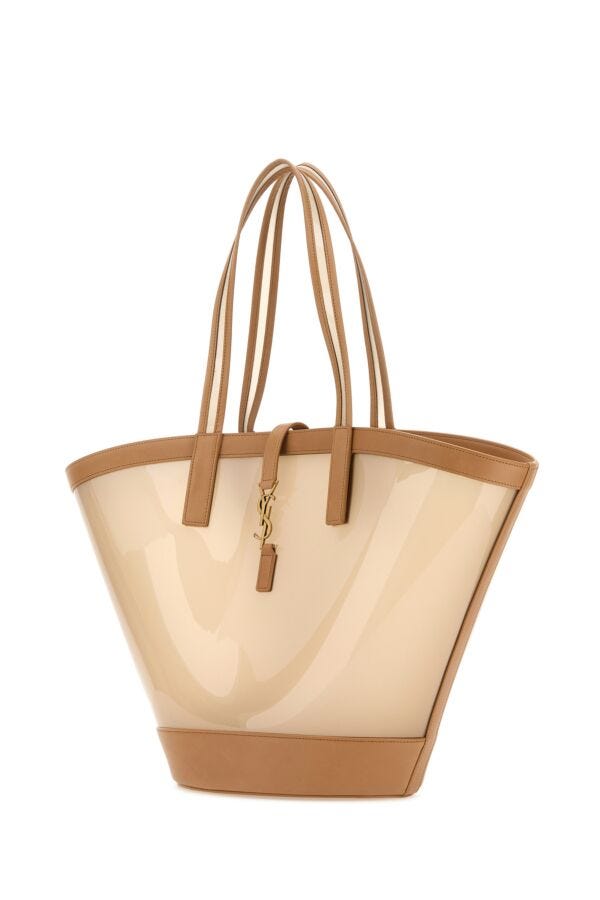 Saint Laurent Woman Two-Tone Vinyl And Leather Panier Shopping Bag