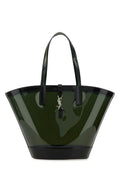 Saint Laurent Woman Black Vinyl And Leather Panier Shopping Bag