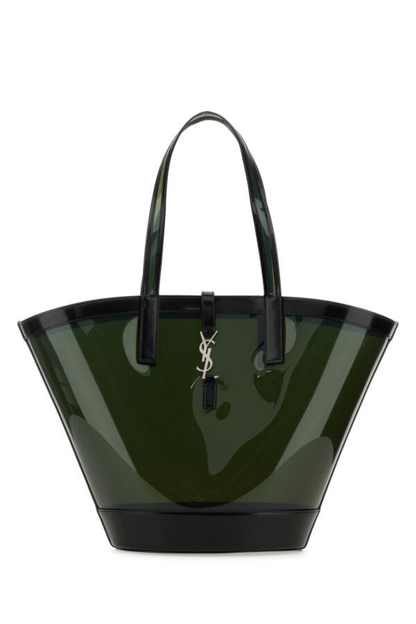 Saint Laurent Woman Black Vinyl And Leather Panier Shopping Bag
