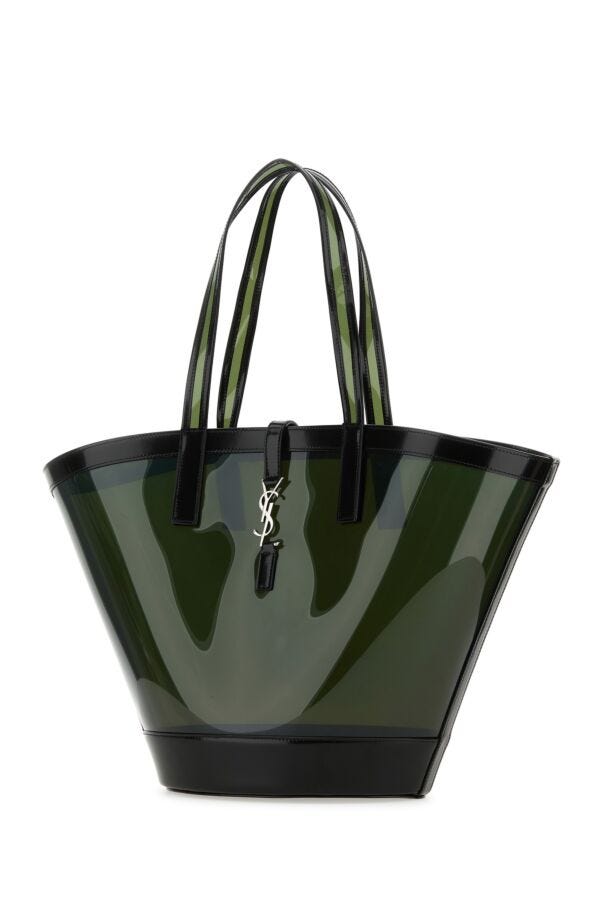 Saint Laurent Woman Black Vinyl And Leather Panier Shopping Bag
