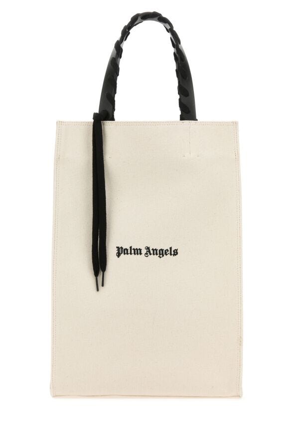 Palm Angels Man Ivory Canvas Shopping Bag