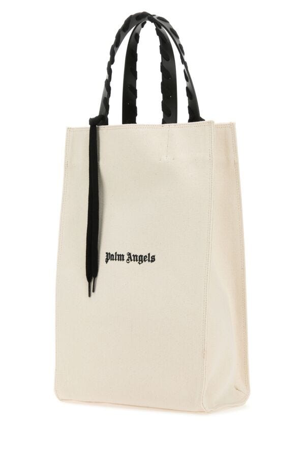 Palm Angels Man Ivory Canvas Shopping Bag