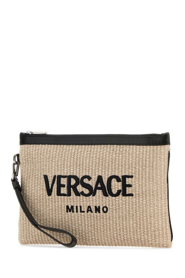 Versace Man Cappuccino Raffia Pouch