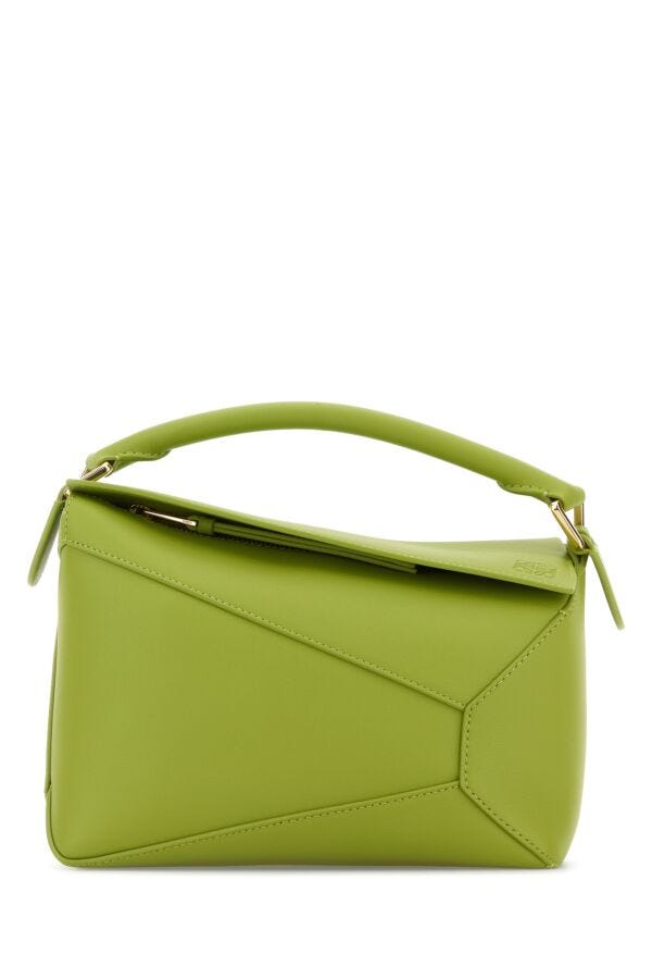 Loewe Woman Green Leather Small Puzzle Handbag