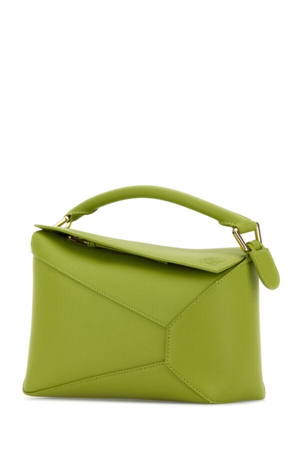Loewe Woman Green Leather Small Puzzle Handbag