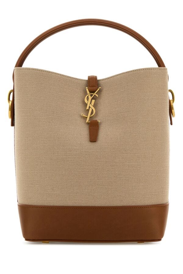 Saint Laurent Woman Two-Tone Canvas And Leather Le 37 Bucket Bag