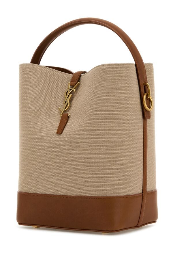 Saint Laurent Woman Two-Tone Canvas And Leather Le 37 Bucket Bag