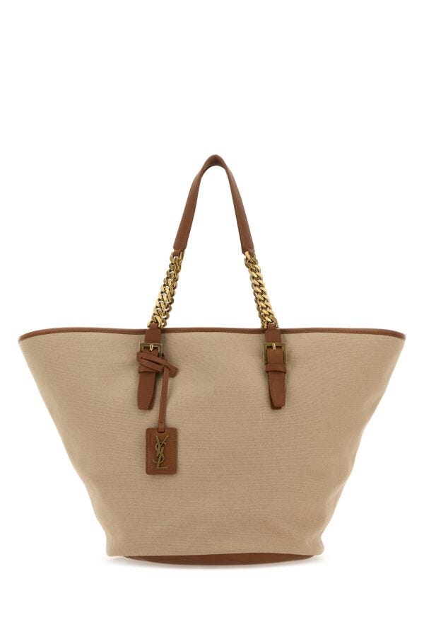 Saint Laurent Woman Biscuit Canvas Panier Shopping Bag
