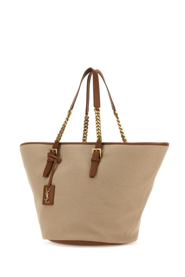 Saint Laurent Woman Biscuit Canvas Panier Shopping Bag