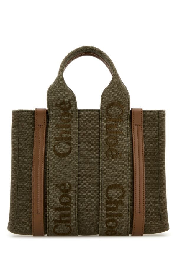 Chloe Woman Khaki Canvas Small Woody Shopping Bag