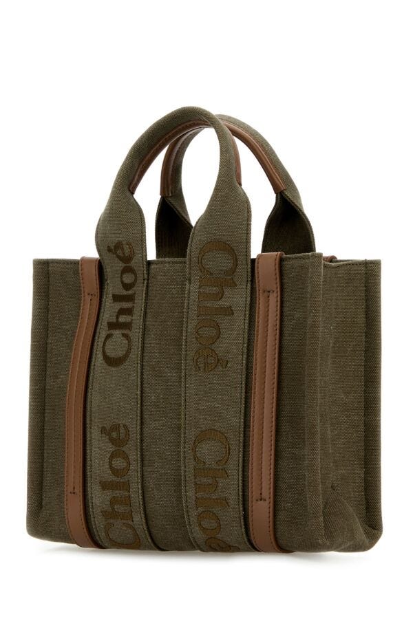 Chloe Woman Khaki Canvas Small Woody Shopping Bag
