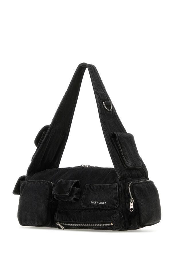 Balenciaga Man Black Denim Superbusy S Shoulder Bag