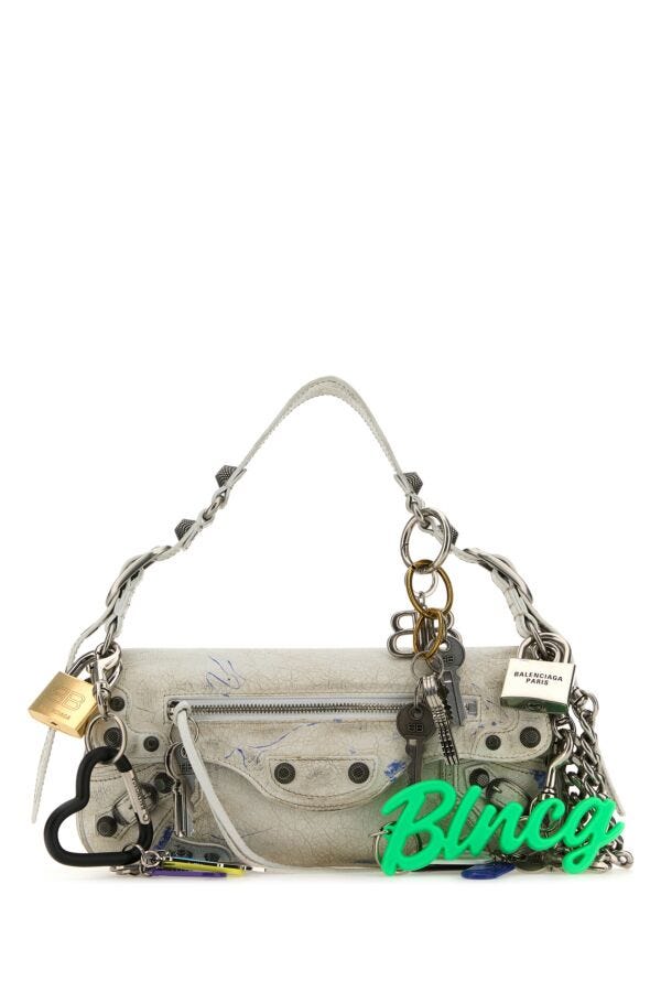 Balenciaga Woman White Leather Small Le Cagole Shoulder Bag