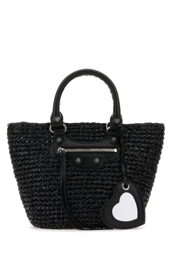 Balenciaga Woman Black Raffia Small Le Cagole Handbag