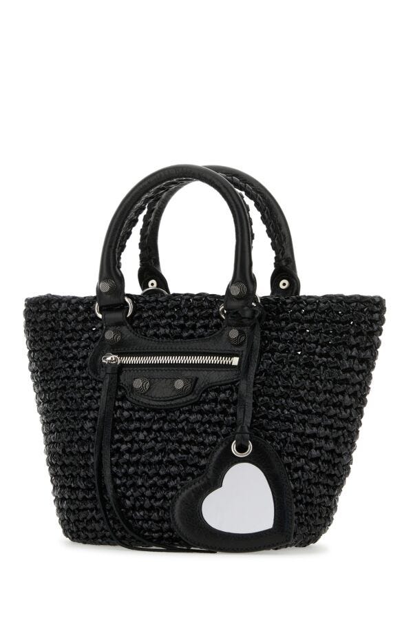 Balenciaga Woman Black Raffia Small Le Cagole Handbag