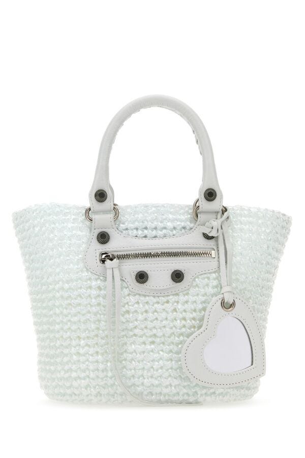 Balenciaga Woman White Raffia Small Le Cagole Panier Handbag