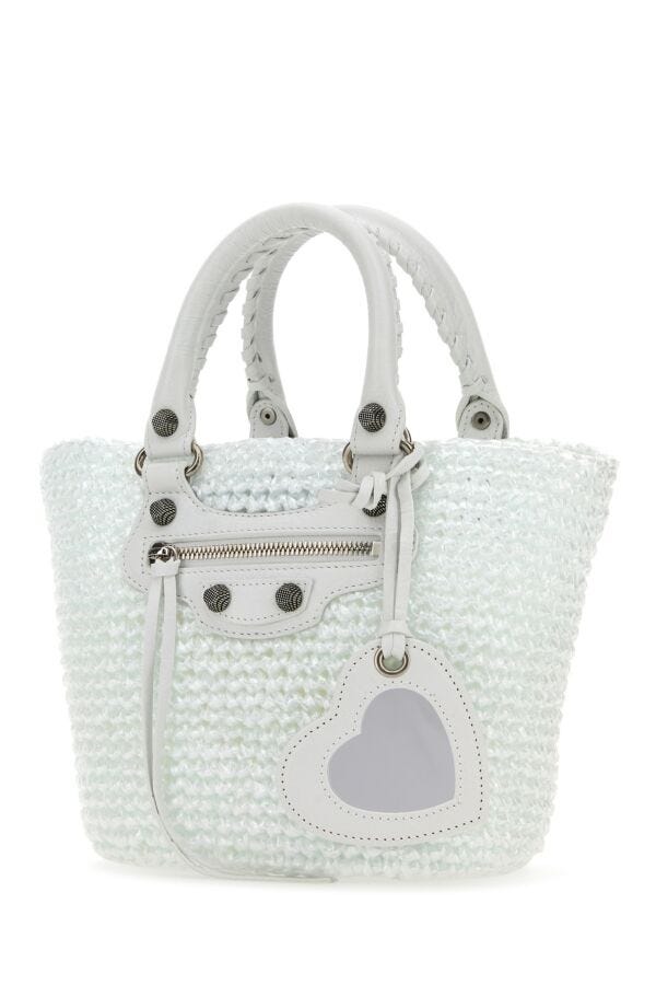 Balenciaga Woman White Raffia Small Le Cagole Panier Handbag