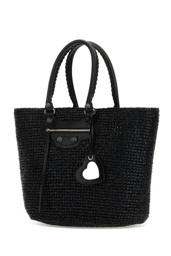 Balenciaga Woman Black Raffia Large Le Cagole Panier Shopping Bag