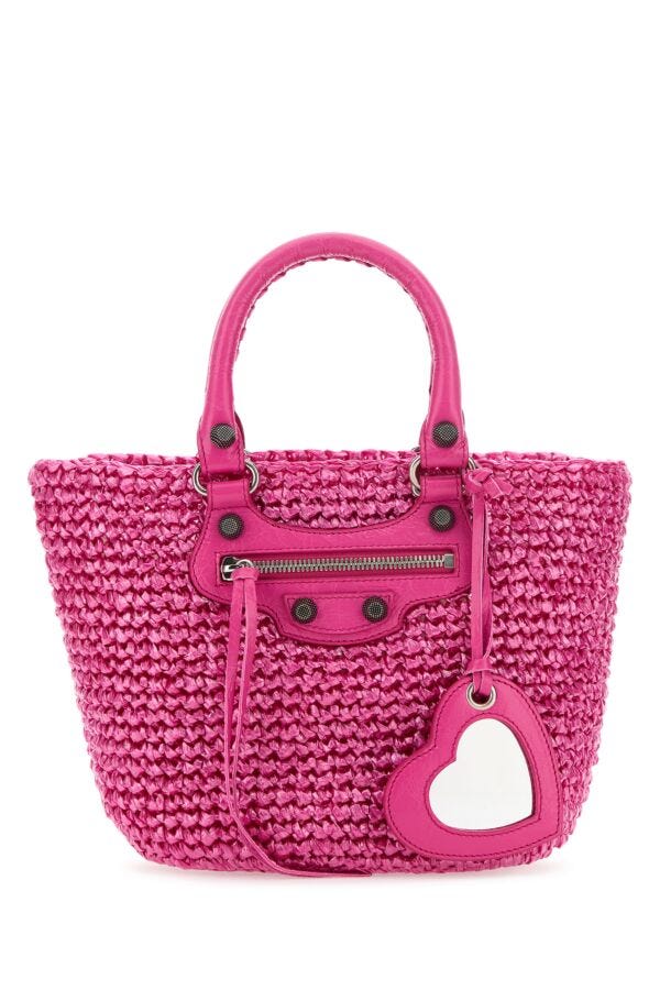 Balenciaga Woman Fuchsia Raffia Small Le Cagole Panier Handbag