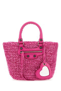 Balenciaga Woman Fuchsia Raffia Small Le Cagole Panier Handbag