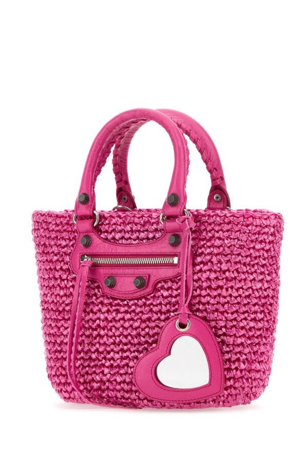 Balenciaga Woman Fuchsia Raffia Small Le Cagole Panier Handbag