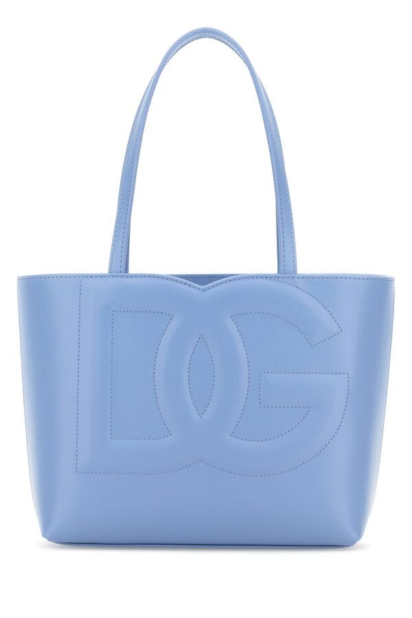 Dolce & Gabbana Woman Powder Blue Leather Logo Shopping Bag
