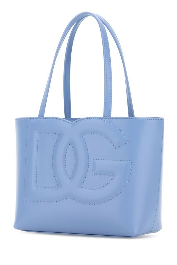 Dolce & Gabbana Woman Powder Blue Leather Logo Shopping Bag