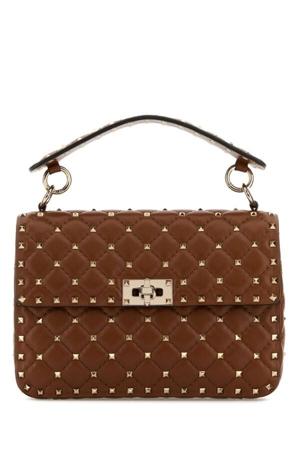 Valentino Garavani Woman Brown Nappa Leather Medium Rockstud Spike Handbag