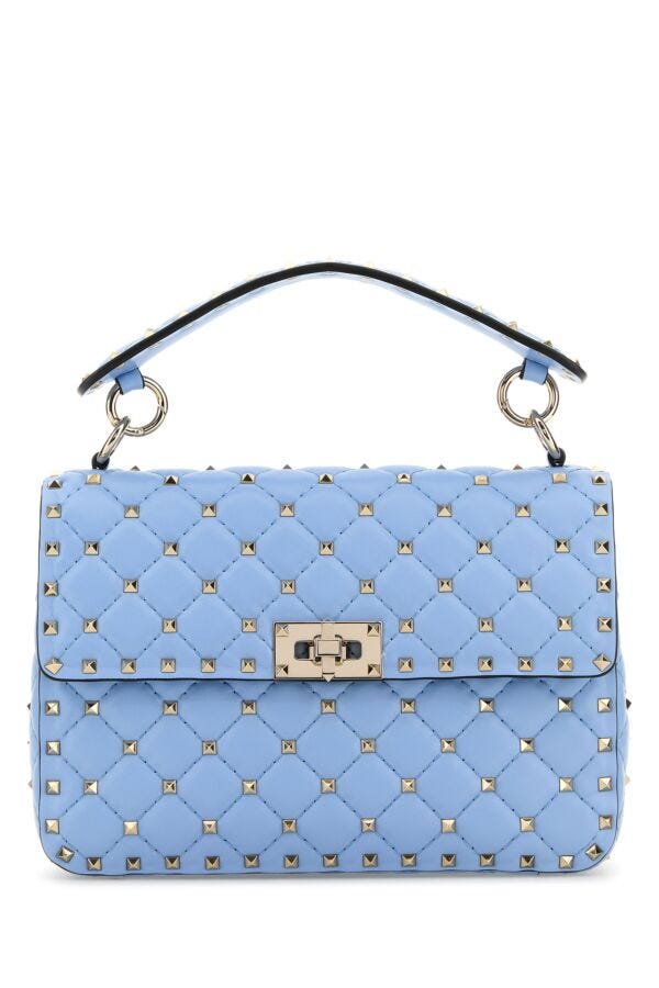 Valentino Garavani Woman Light Blue Nappa Leather Medium Rockstud Spike Handbag