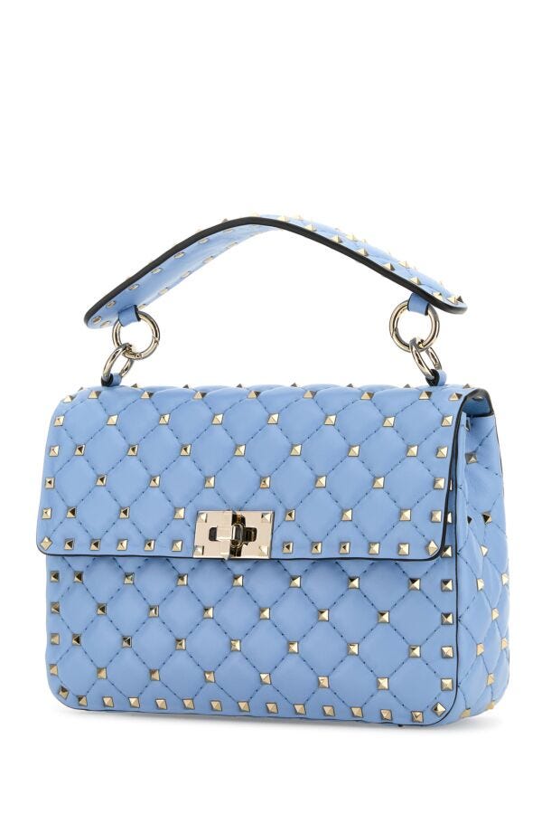 Valentino Garavani Woman Light Blue Nappa Leather Medium Rockstud Spike Handbag