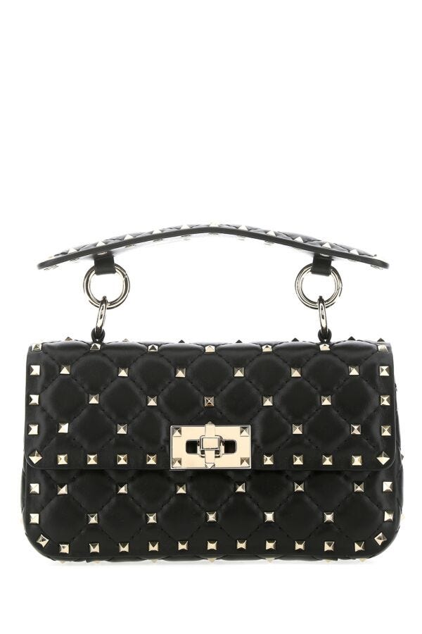 Valentino Garavani Woman Black Nappa Leather Small Rockstud Spike Handbag