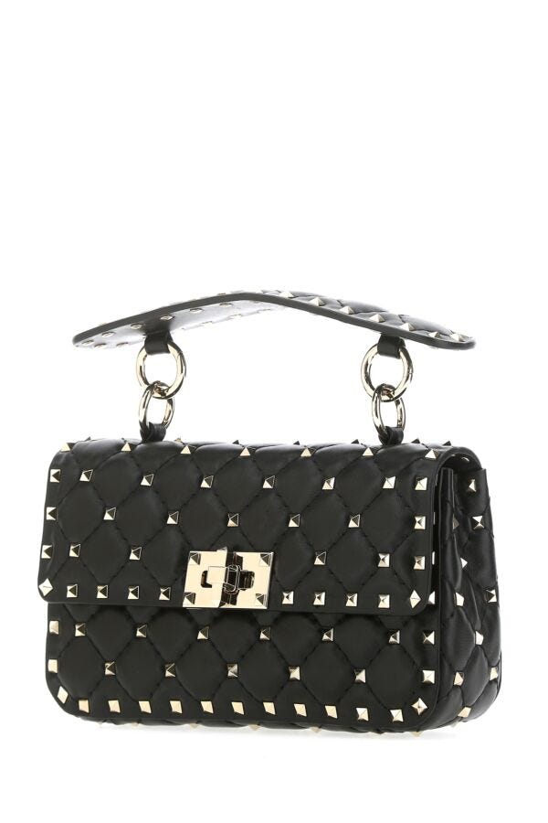 Valentino Garavani Woman Black Nappa Leather Small Rockstud Spike Handbag