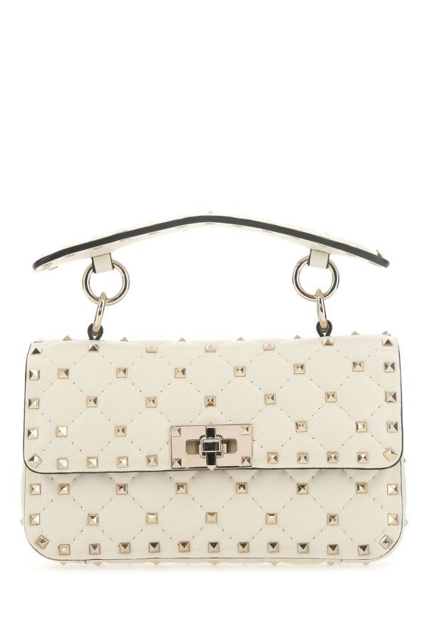 Valentino Garavani Woman Ivory Nappa Leather Small Rockstud Spike Handbag