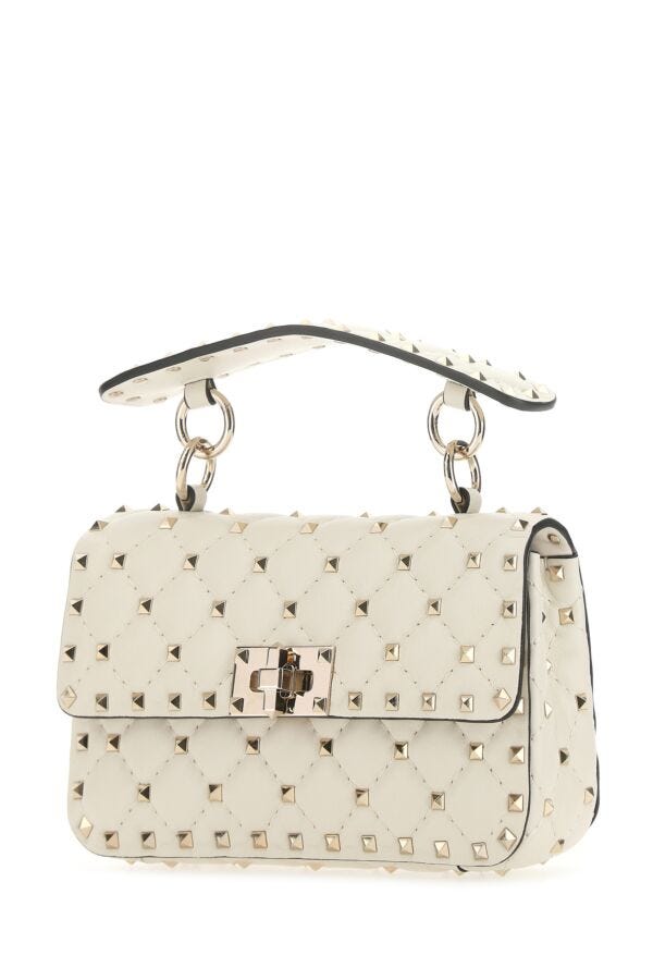 Valentino Garavani Woman Ivory Nappa Leather Small Rockstud Spike Handbag