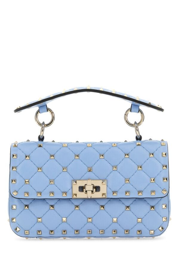 Valentino Garavani Woman Light Blue Nappa Leather Small Rockstud Spike Handbag