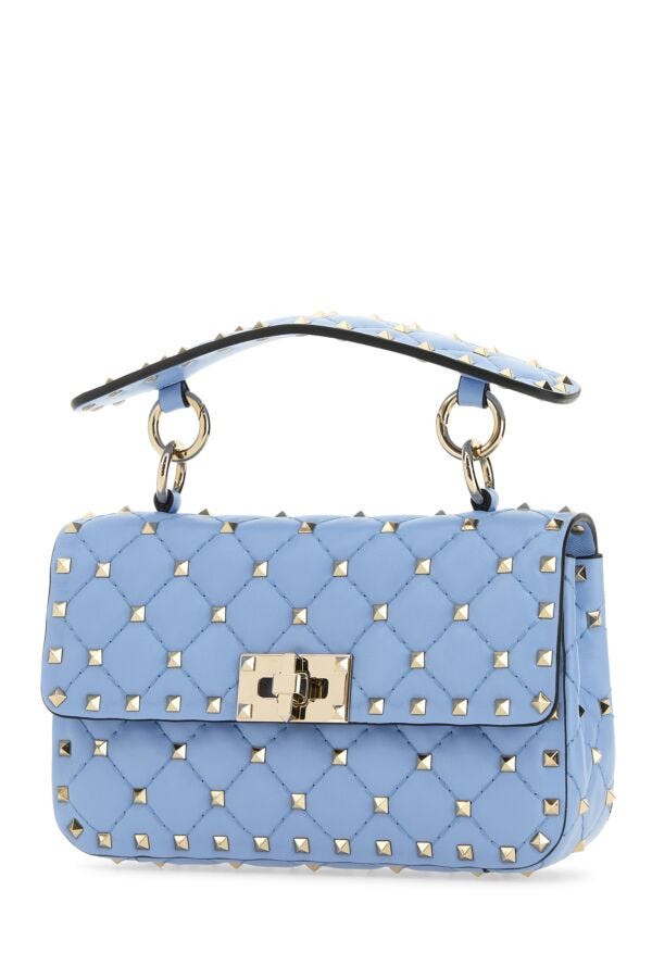 Valentino Garavani Woman Light Blue Nappa Leather Small Rockstud Spike Handbag