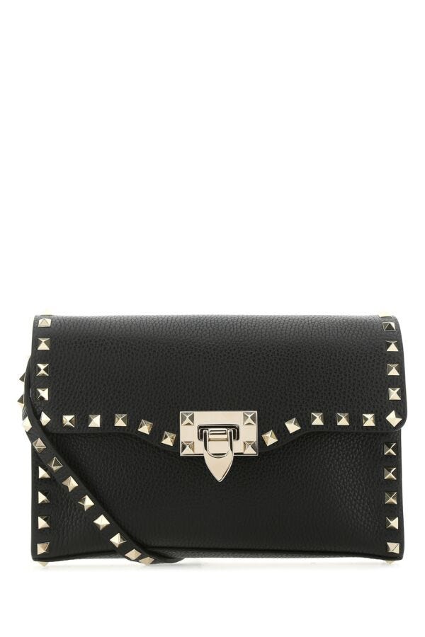 Valentino Garavani Woman Black Leather Small Rockstud Crossbody Bag