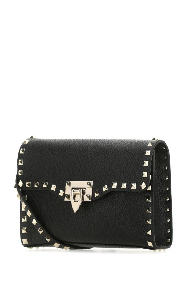 Valentino Garavani Woman Black Leather Small Rockstud Crossbody Bag