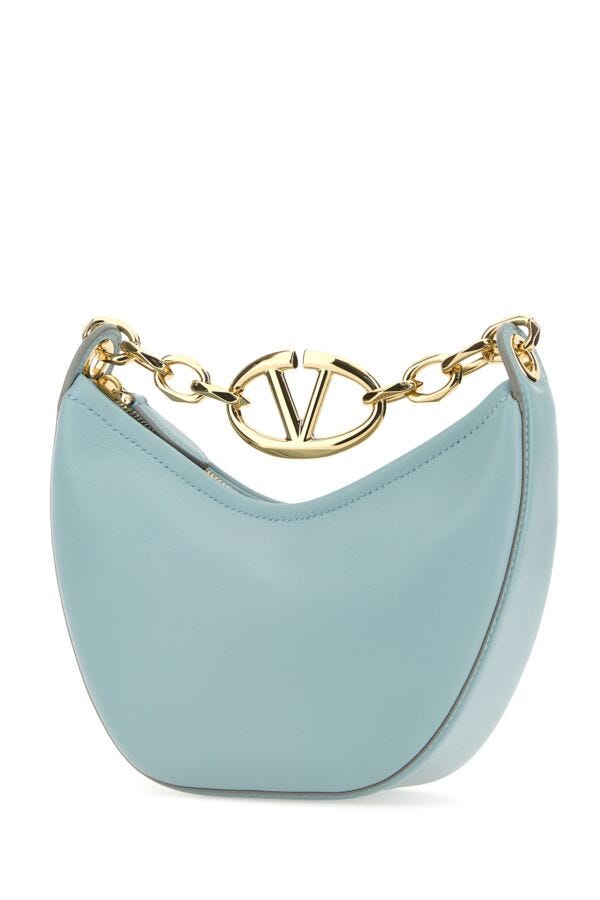 Valentino Garavani Woman Light Blue Leather Mini Hobo Vlogo Moon Handbag
